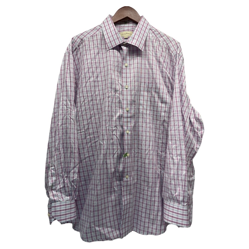 Tommy Bahama Mens 18/ 34-35 Purple Plaid Long Sleeve Button Down Shirt